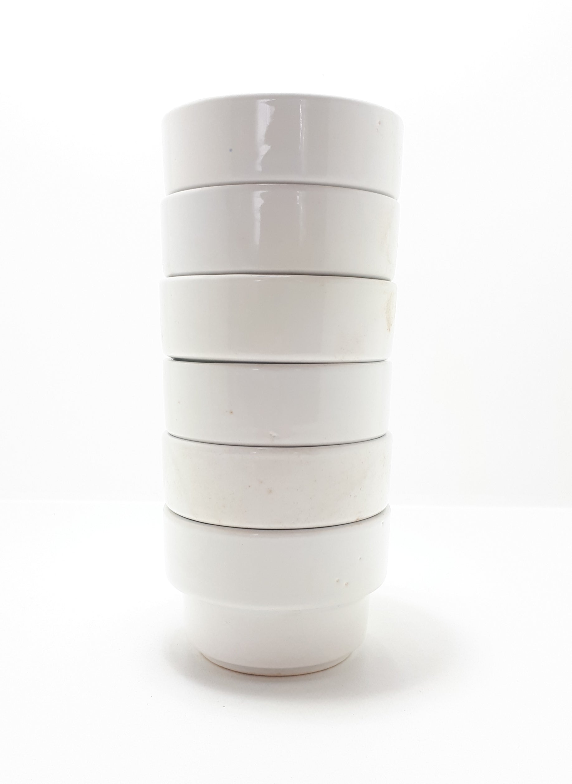Set Of 6 Identical White Glazed Ceramic Ramekins