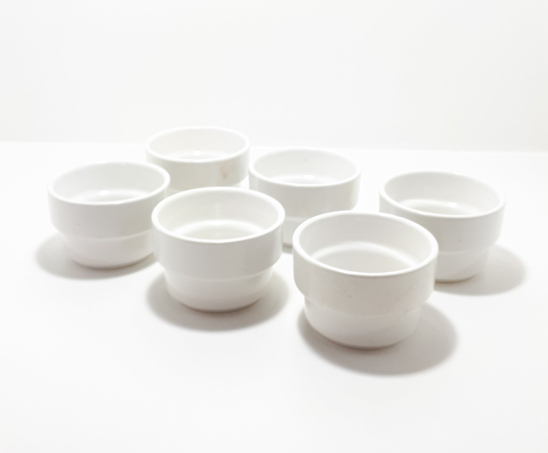 Set Of 6 Identical White Glazed Ceramic Ramekins