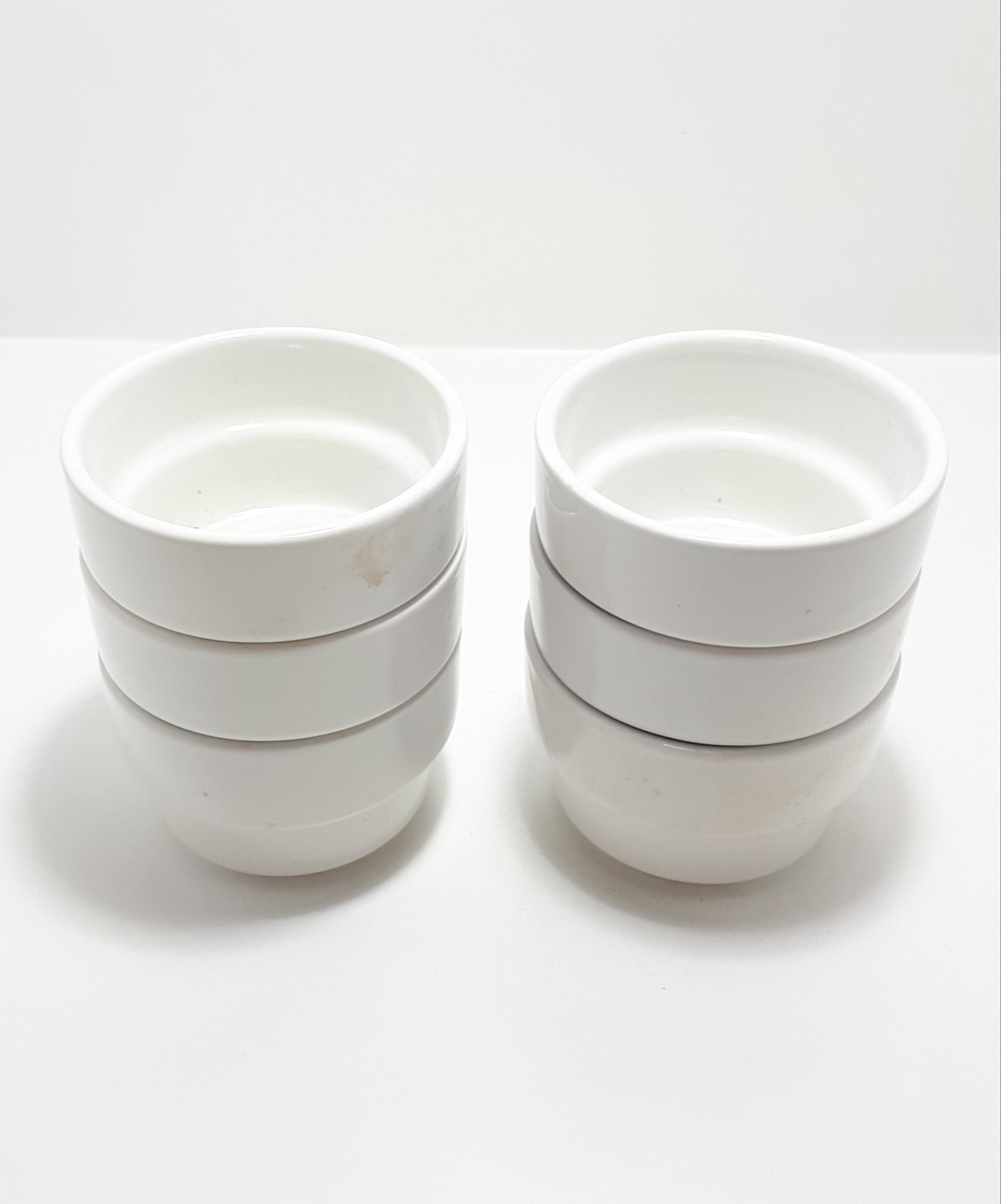 Set Of 6 Identical White Glazed Ceramic Ramekins