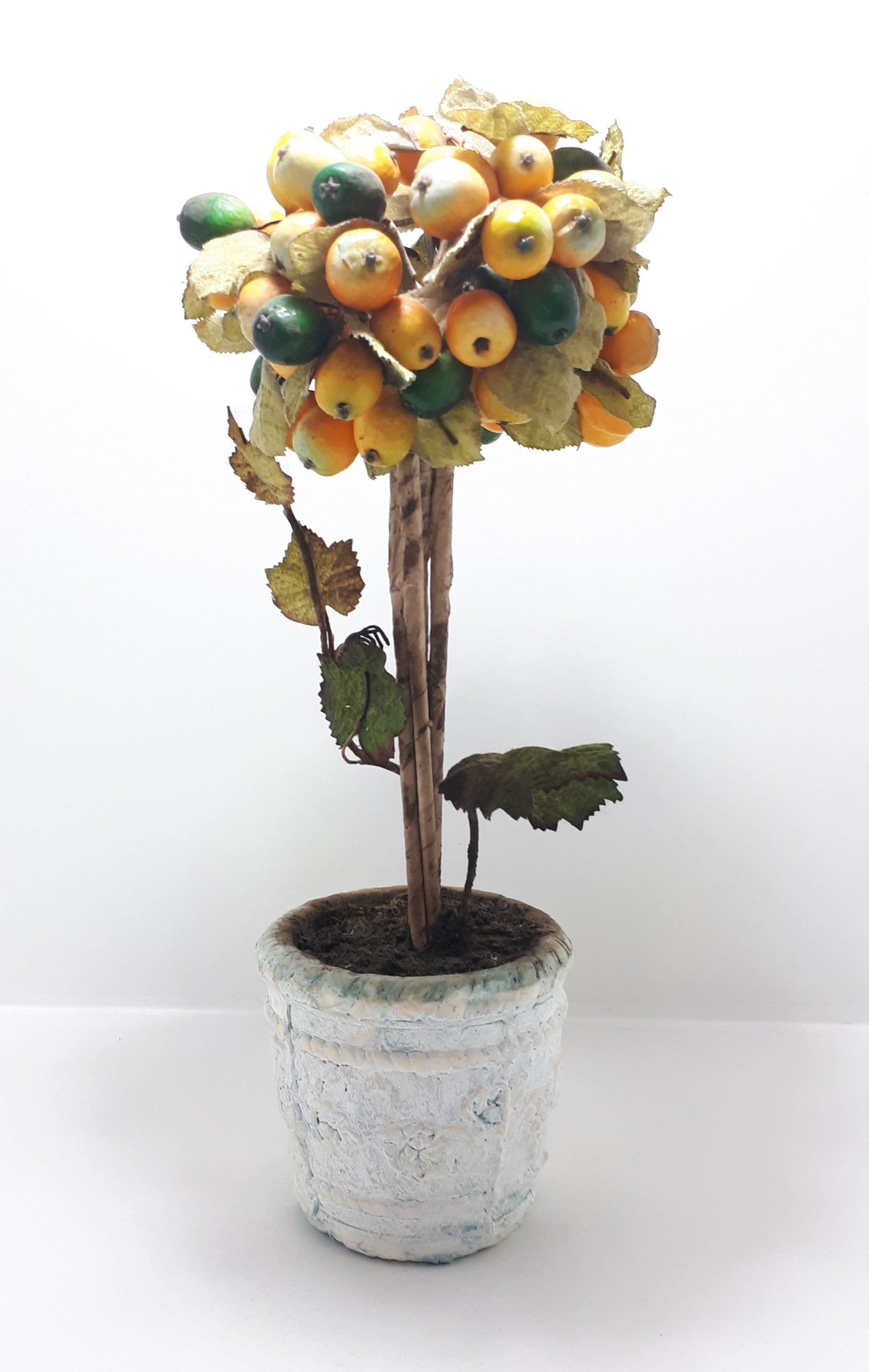 Ornamental Fruit Tree With Textile Leaves, Composite Fruits and Sturdy Styrofoam Pot