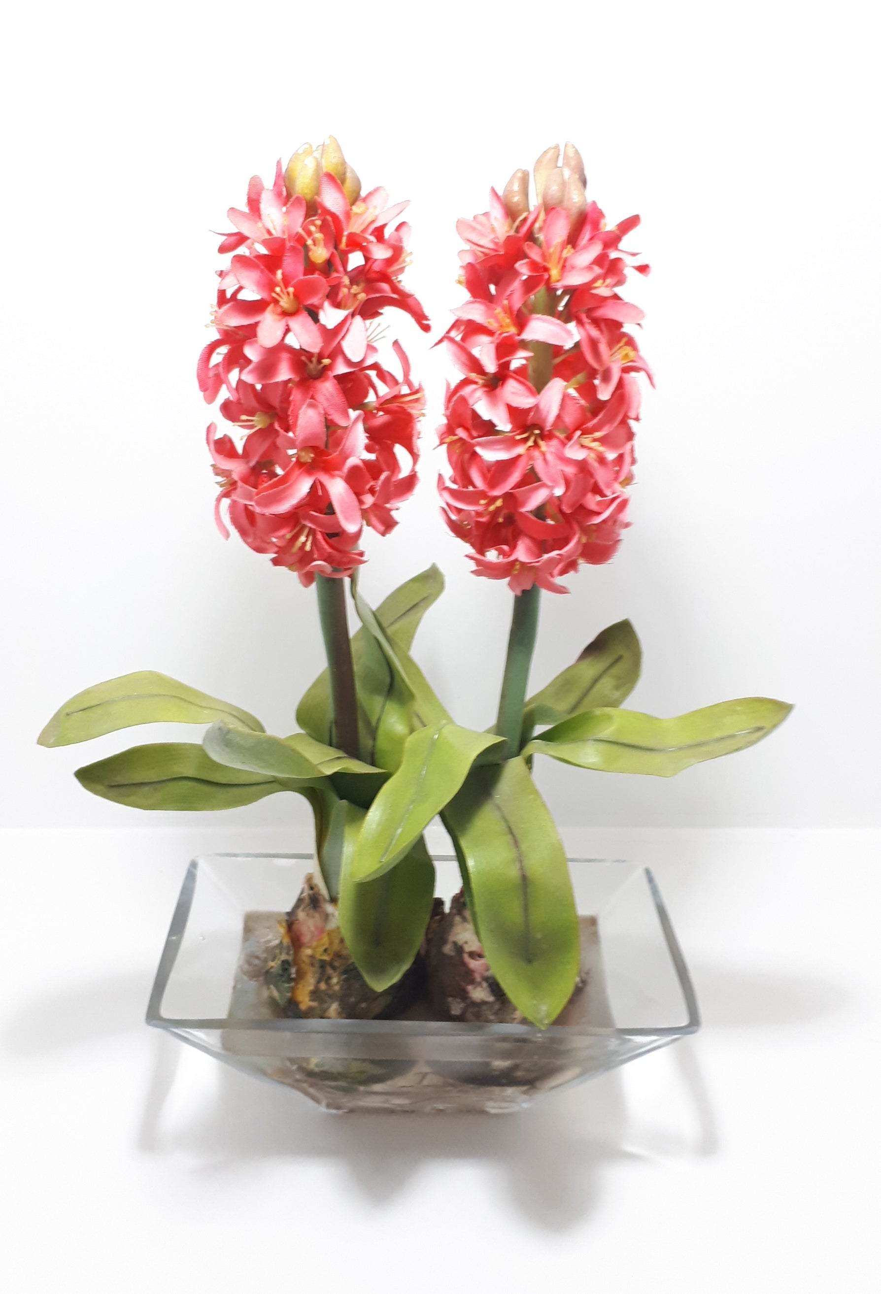 Decorative Faux Aloes Ornament – Textile Petals, Composite Stems, Leaves & Bulbs In Glass Pot