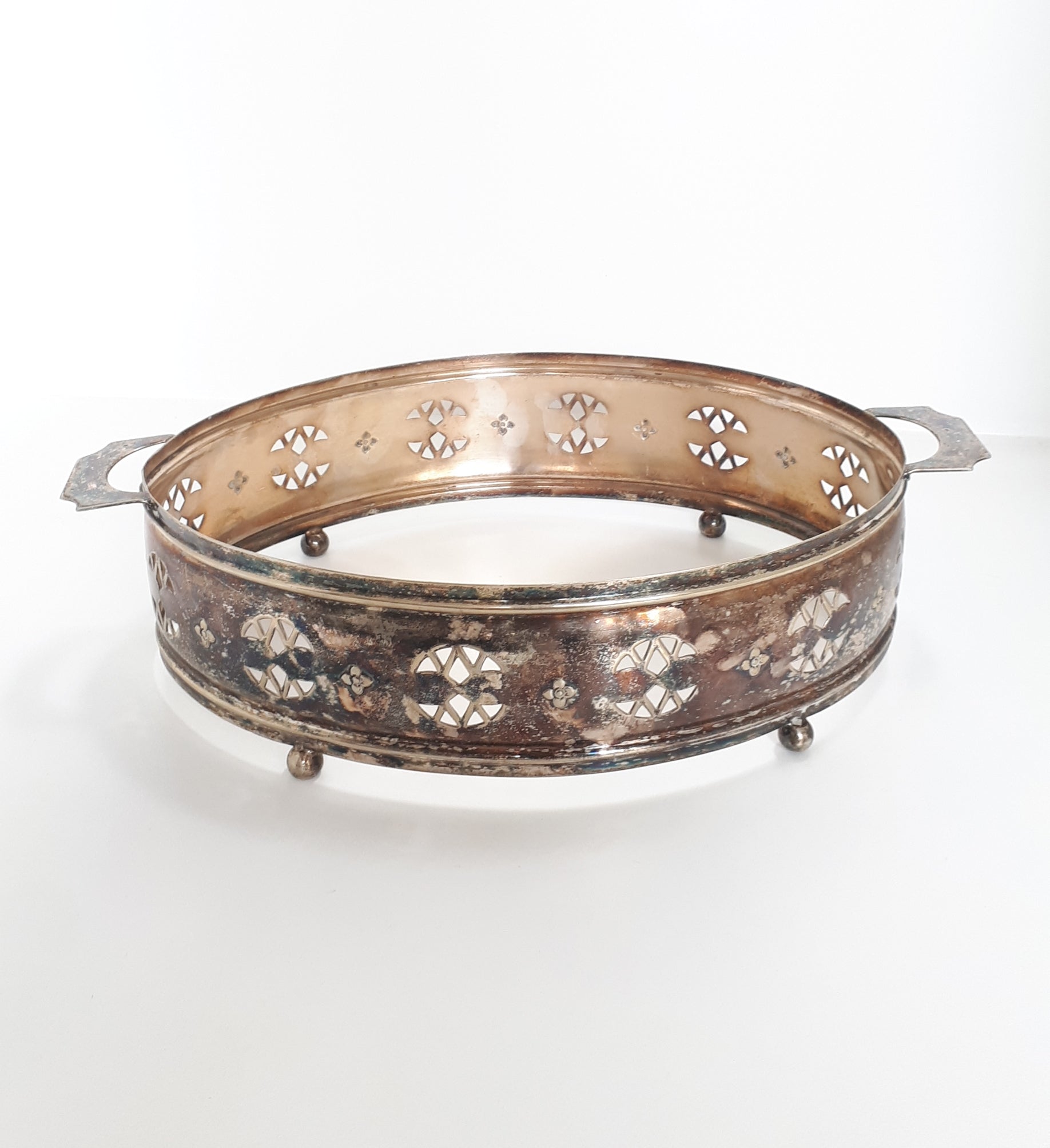 Vintage Oval Shaped Pierced Metal Silver Plated (Van Riebeeck Plate) Casserole Dish Stand