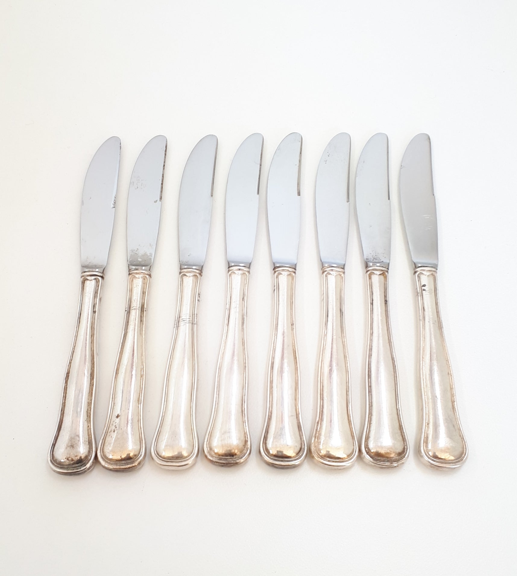 8 Vintage Danish Cohr Double Ribbed Silver Plated Table Knives