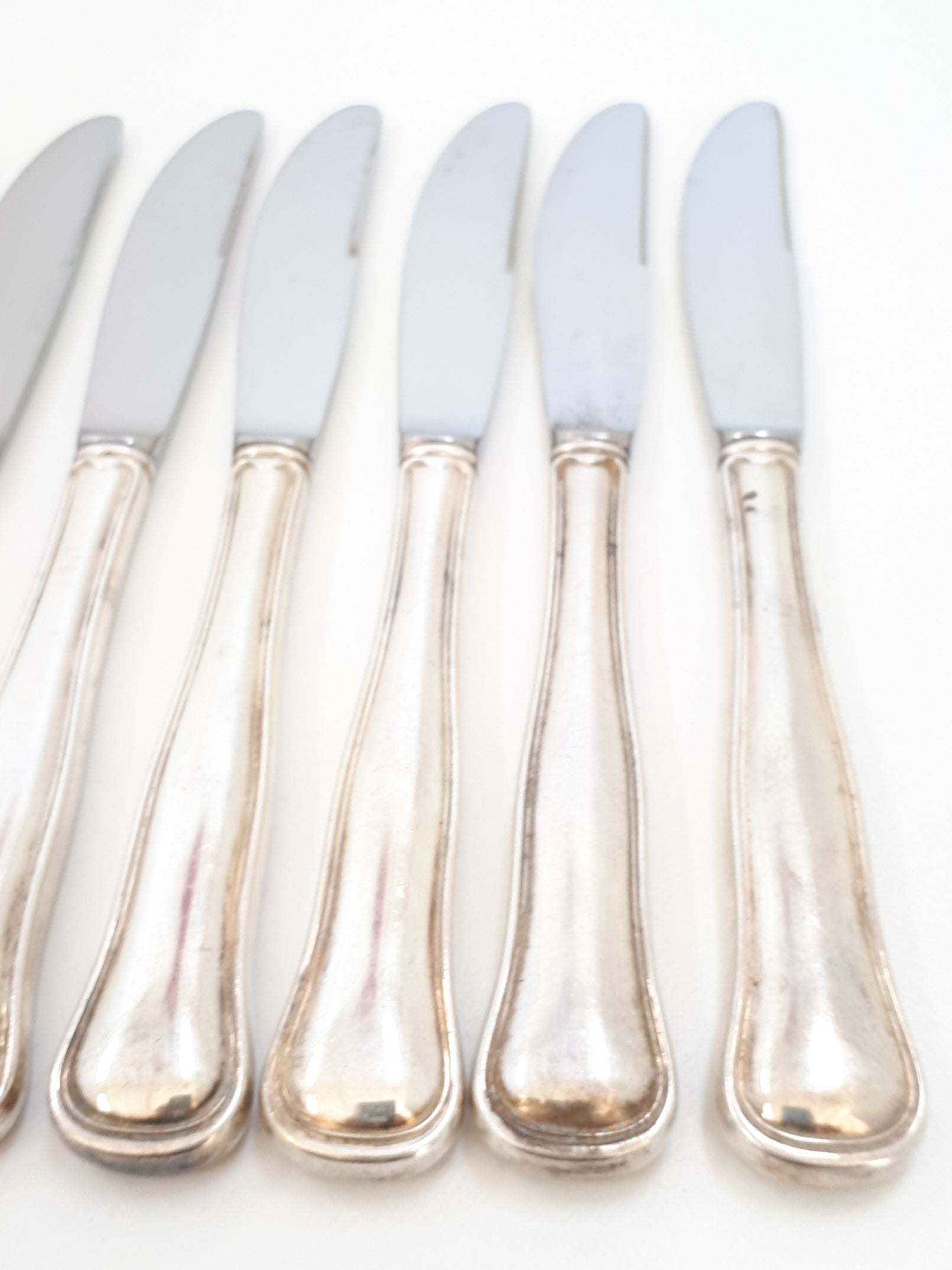 8 Vintage Danish Cohr Double Ribbed Silver Plated Table Knives