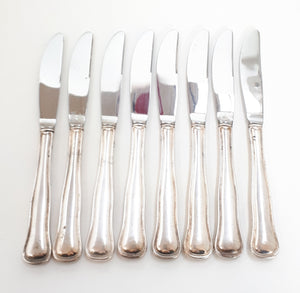 8 Vintage Danish Cohr Double Ribbed Silver Plated Table Knives