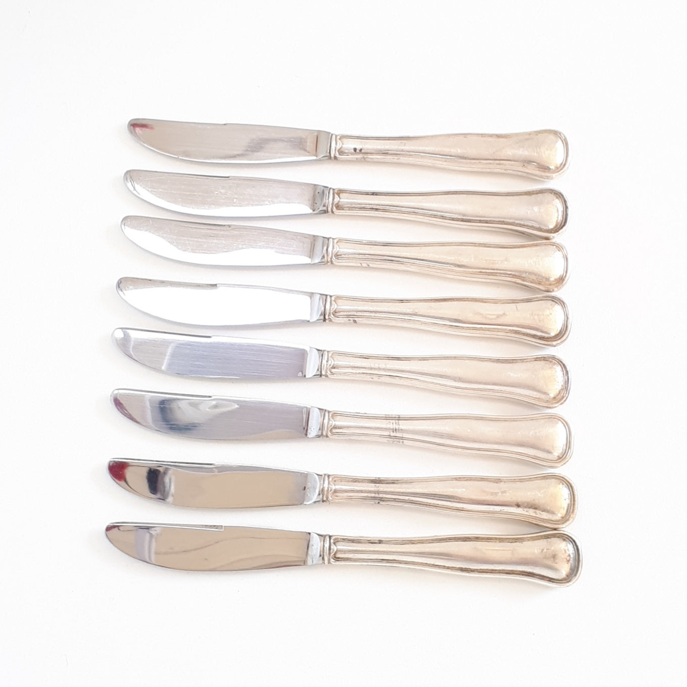 8 Vintage Danish Cohr Double Ribbed Silver Plated Table Knives