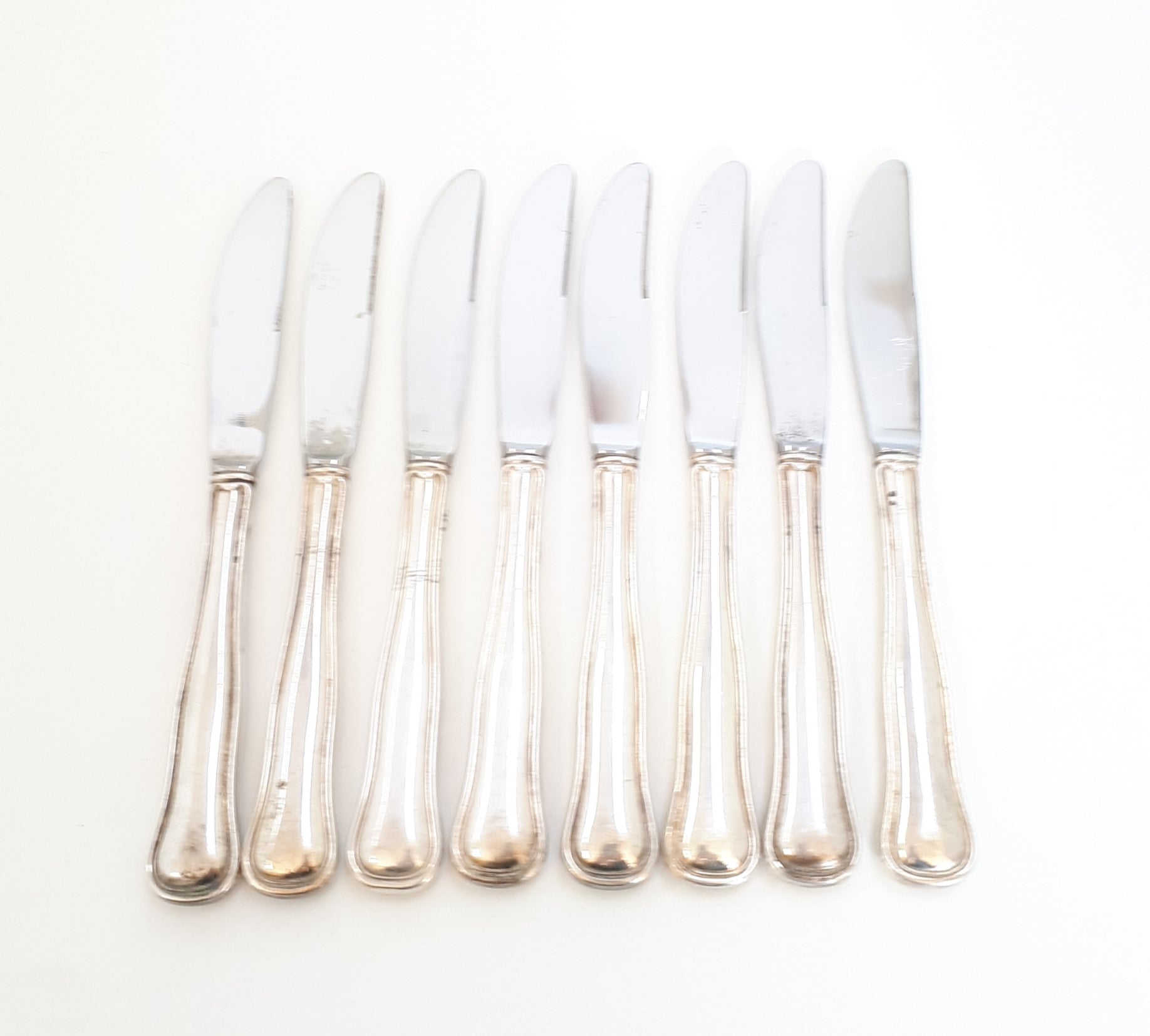 8 Vintage Danish Cohr Double Ribbed Silver Plated Table Knives
