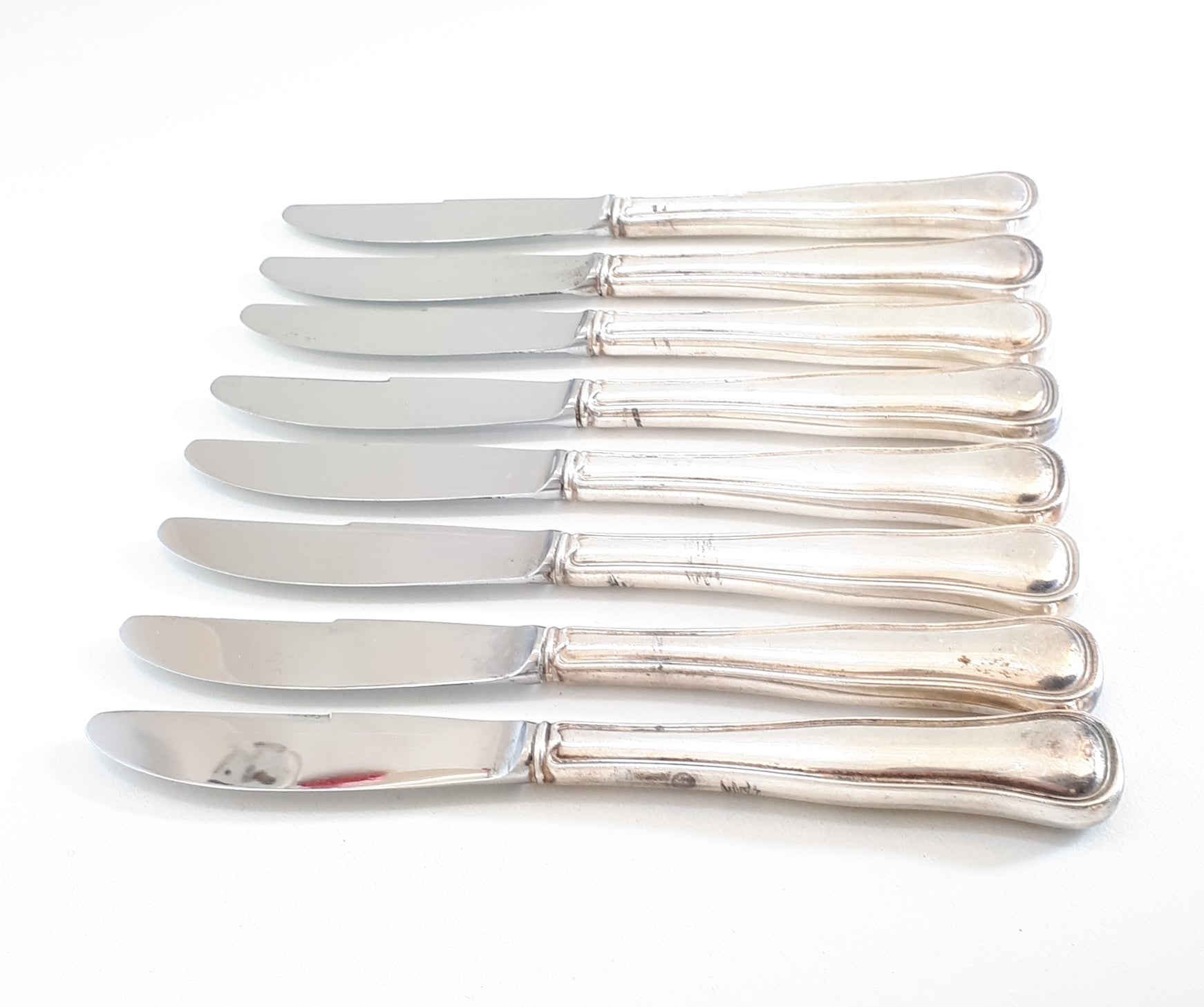 8 Vintage Danish Cohr Double Ribbed Silver Plated Table Knives