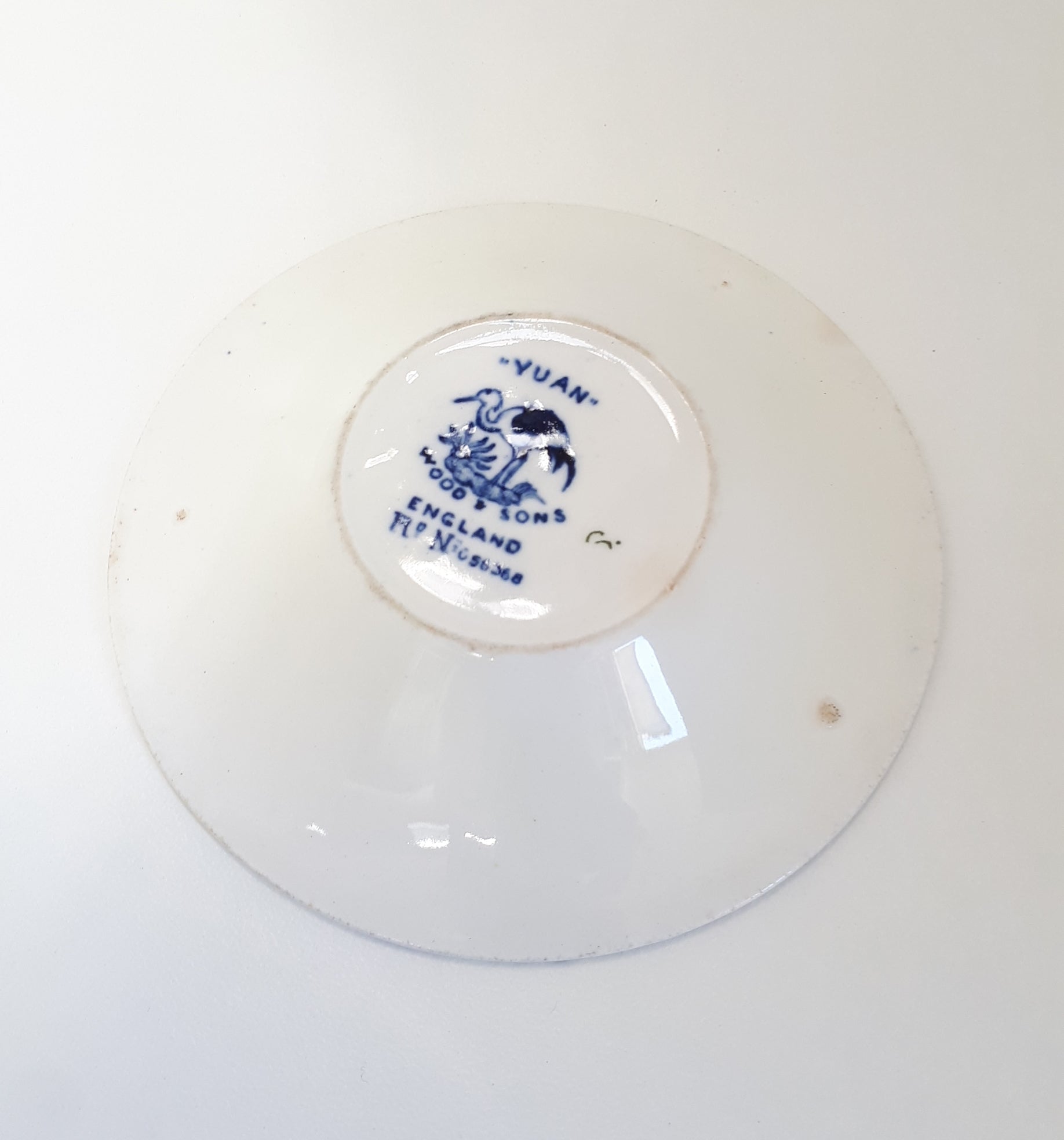 c. 1916+ Antique Wood & Sons Blue And White Yuan Butter Pat Dish