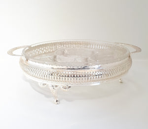 Vintage Electro Plated Footed & Pierced Stand With Removable Cut Crystal 5-Division Snack Dish