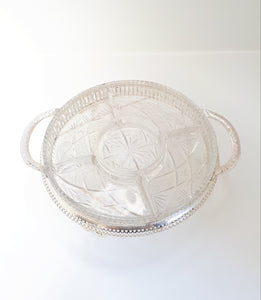 Vintage Electro Plated Footed & Pierced Stand With Removable Cut Crystal 5-Division Snack Dish