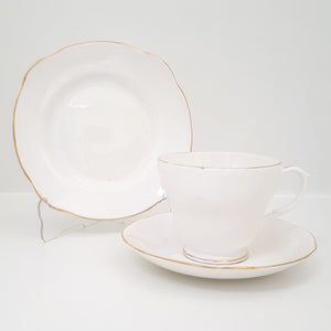 Vintage White & Gold Duchess Bone China Tea Trio – Cup, Saucer & Tea Plate