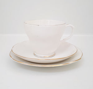 Vintage White & Gold Duchess Bone China Tea Trio – Cup, Saucer & Tea Plate