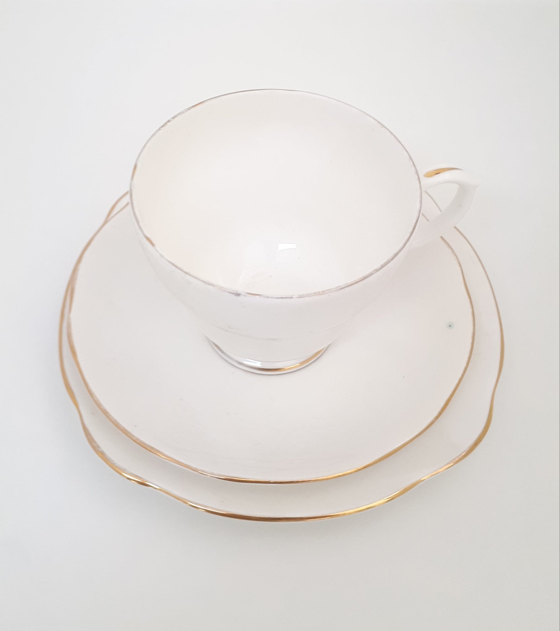 Vintage White & Gold Duchess Bone China Tea Trio – Cup, Saucer & Tea Plate