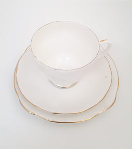 Vintage White & Gold Duchess Bone China Tea Trio – Cup, Saucer & Tea Plate