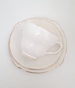 Vintage White & Gold Duchess Bone China Tea Trio – Cup, Saucer & Tea Plate