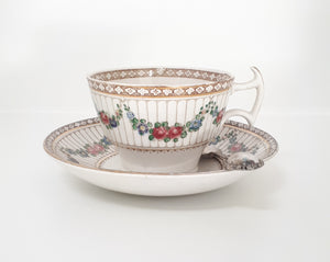 Antique (c. 1906-1927) Booths Large Porcelain Tea Duo – Tea Cup, Saucer & Ornate Spoon