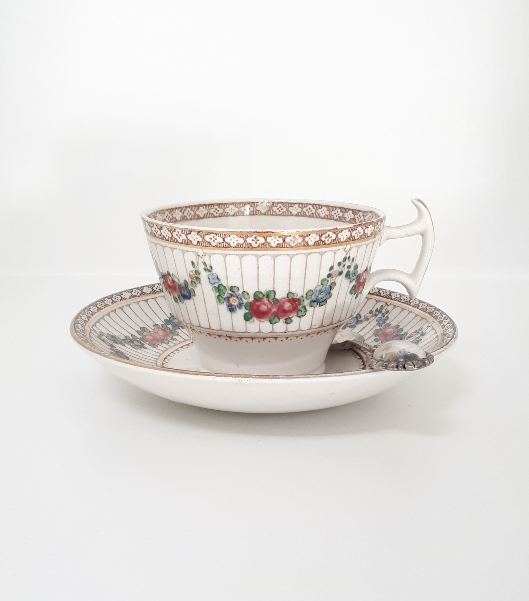 Antique (c. 1906-1927) Booths Large Porcelain Tea Duo – Tea Cup, Saucer & Ornate Spoon