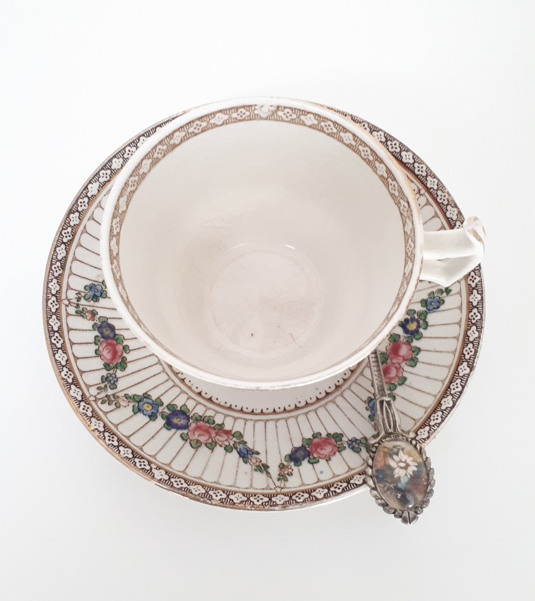 Antique (c. 1906-1927) Booths Large Porcelain Tea Duo – Tea Cup, Saucer & Ornate Spoon