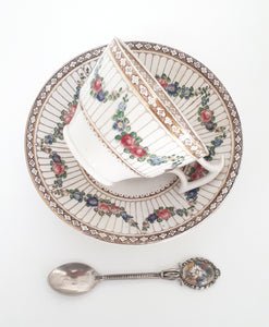Antique (c. 1906-1927) Booths Large Porcelain Tea Duo – Tea Cup, Saucer & Ornate Spoon
