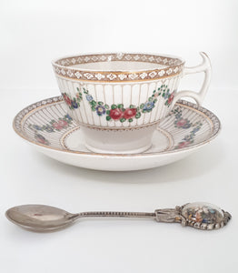 Antique (c. 1906-1927) Booths Large Porcelain Tea Duo – Tea Cup, Saucer & Ornate Spoon