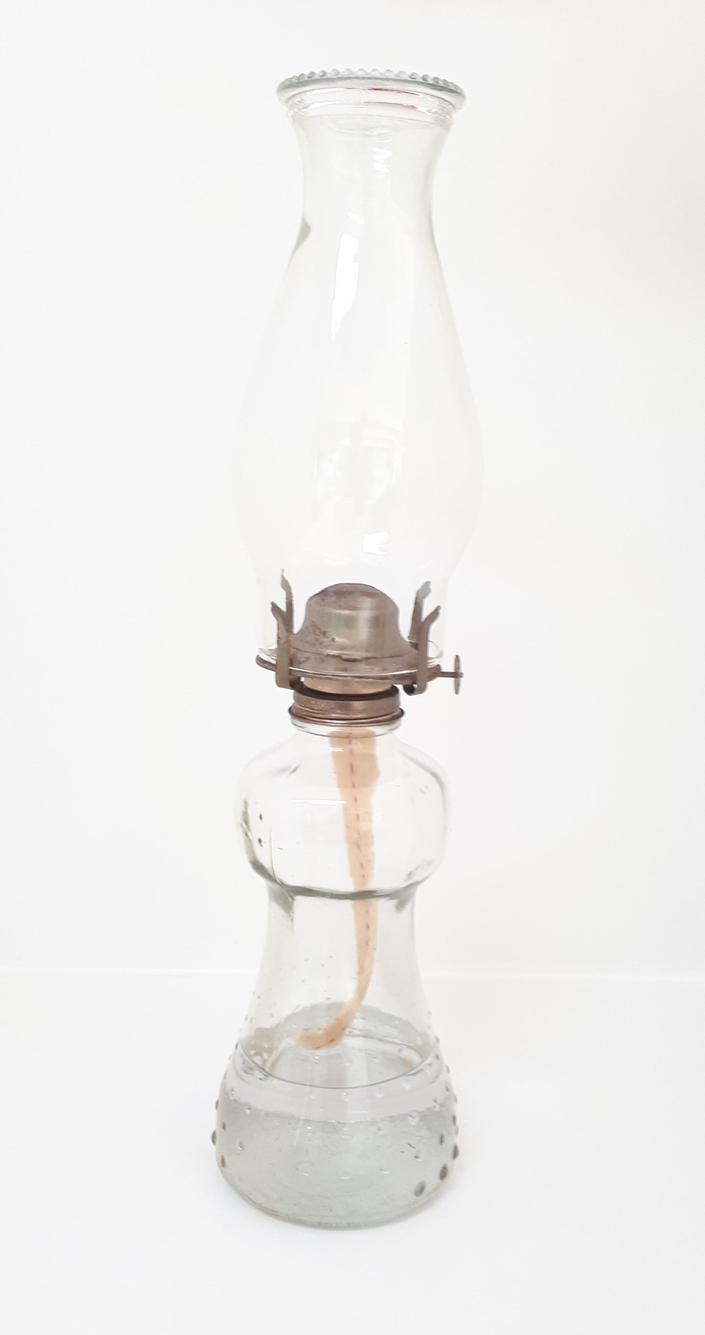 Tall Vintage Bobbled Glass Oil Lamp – Fully Functional
