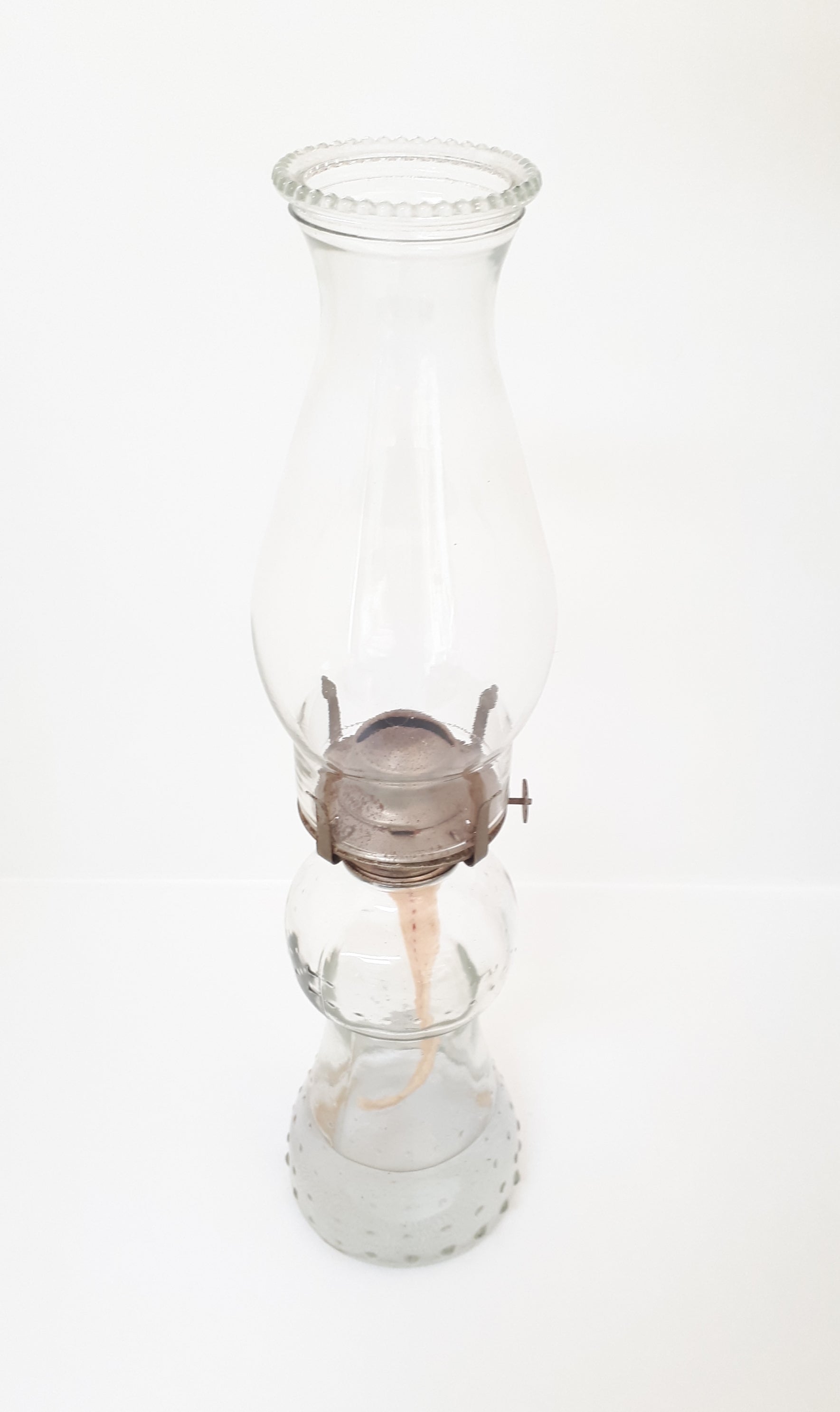 Tall Vintage Bobbled Glass Oil Lamp – Fully Functional