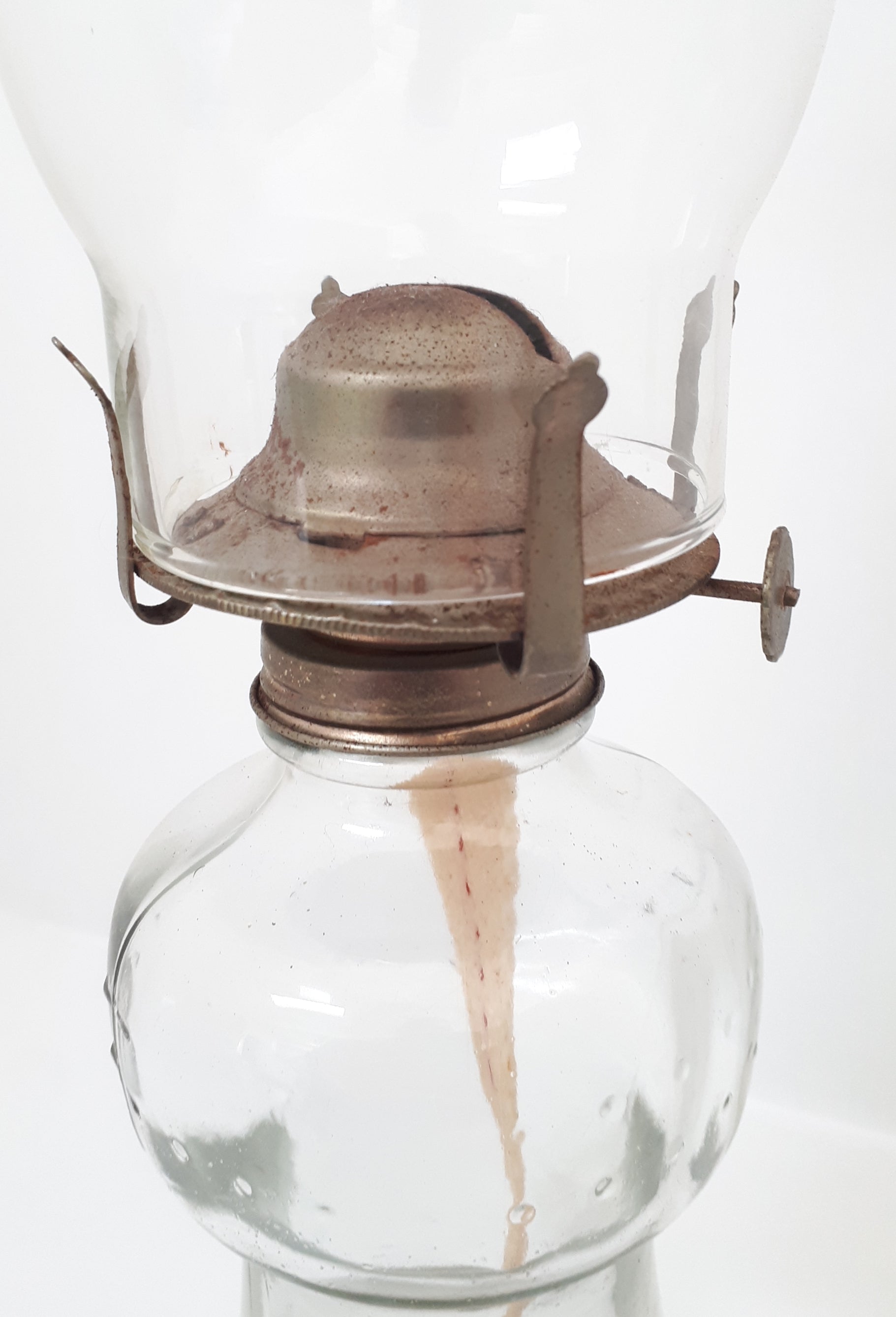 Tall Vintage Bobbled Glass Oil Lamp – Fully Functional