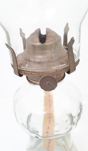 Tall Vintage Bobbled Glass Oil Lamp – Fully Functional
