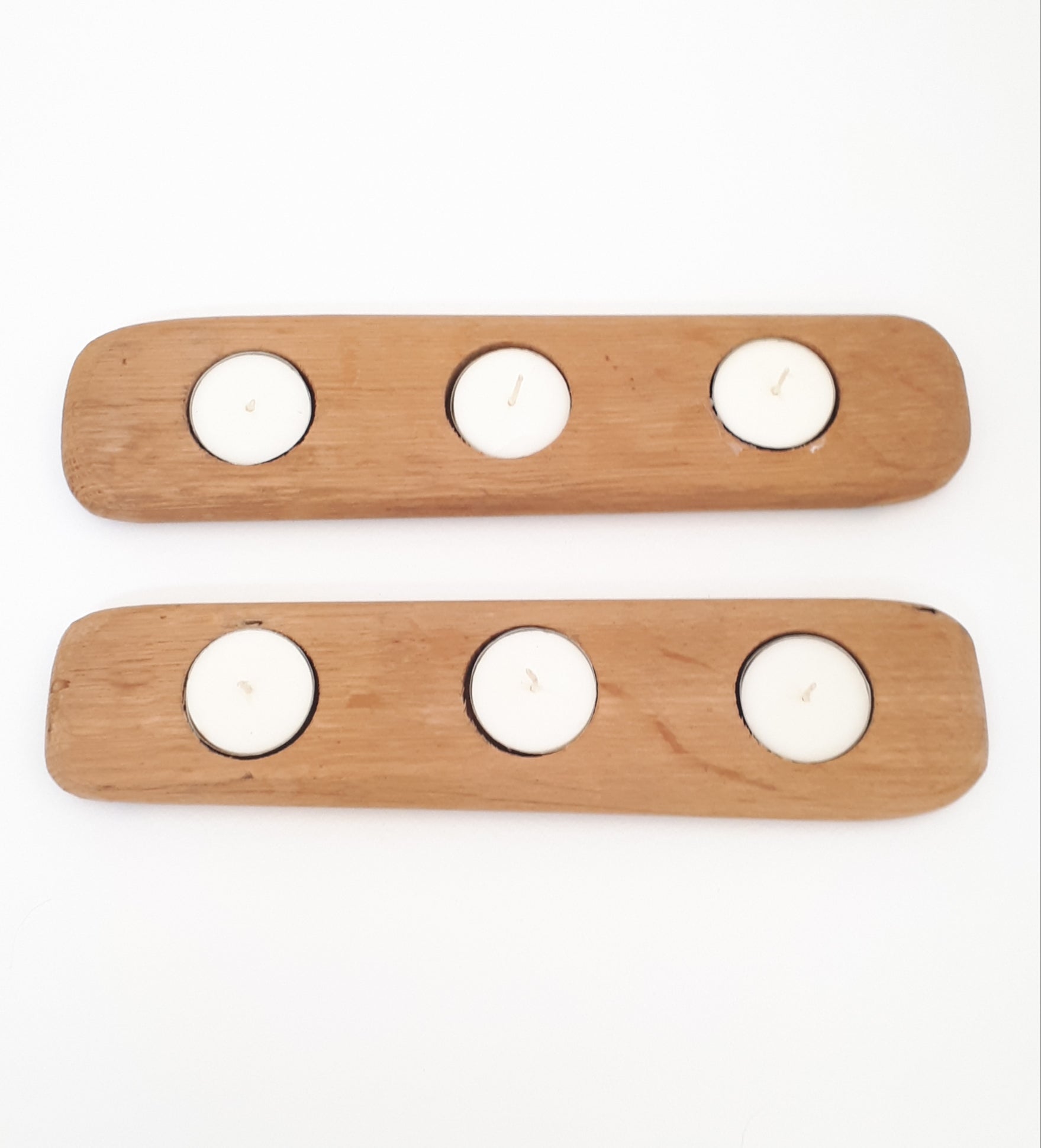 Pair Of Wine Barrel Oak Tea Light Candle Holders