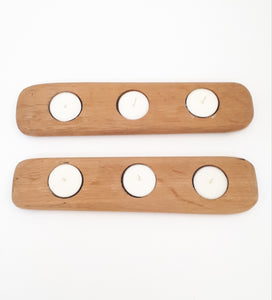 Pair Of Wine Barrel Oak Tea Light Candle Holders
