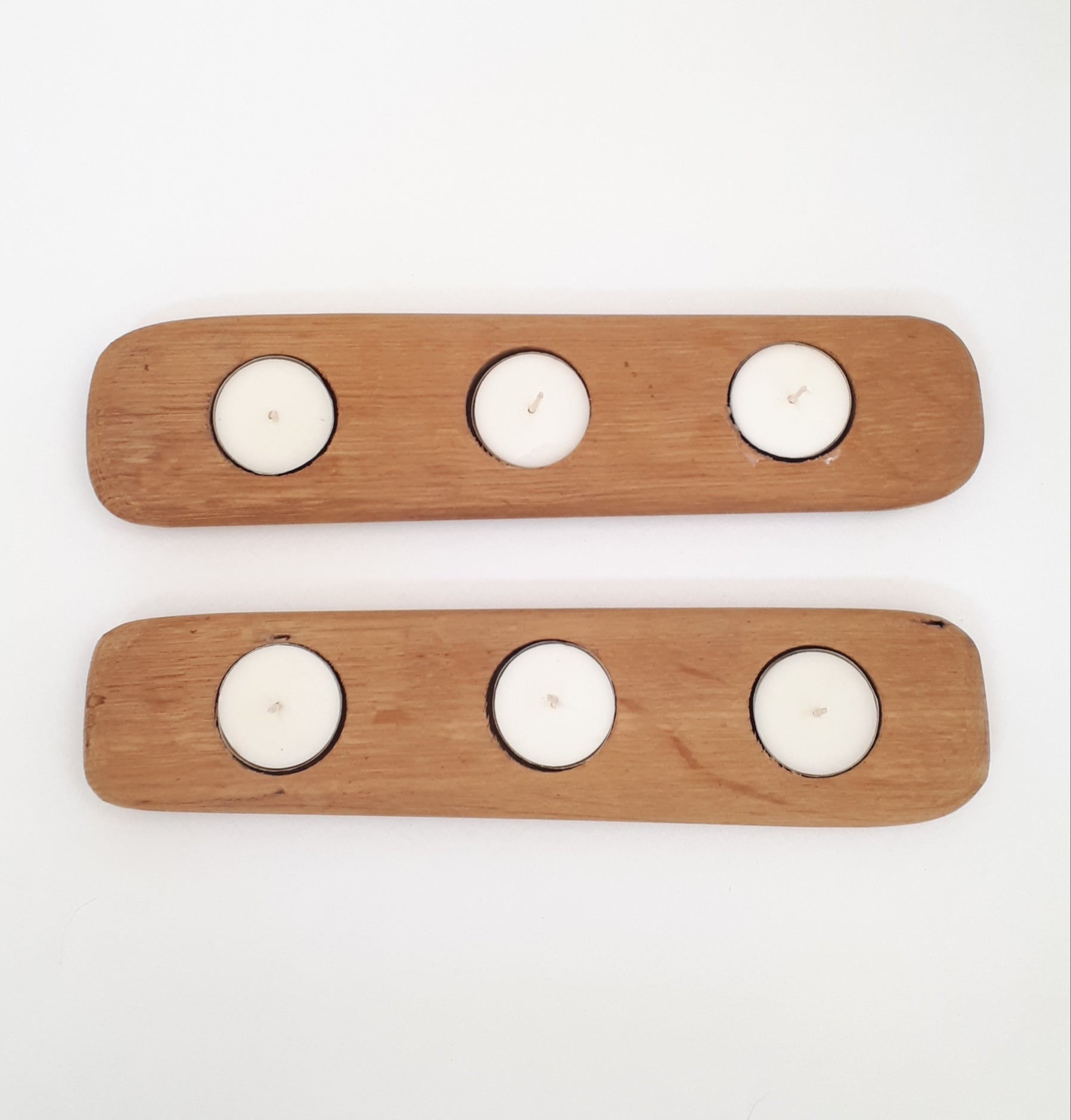 Pair Of Wine Barrel Oak Tea Light Candle Holders