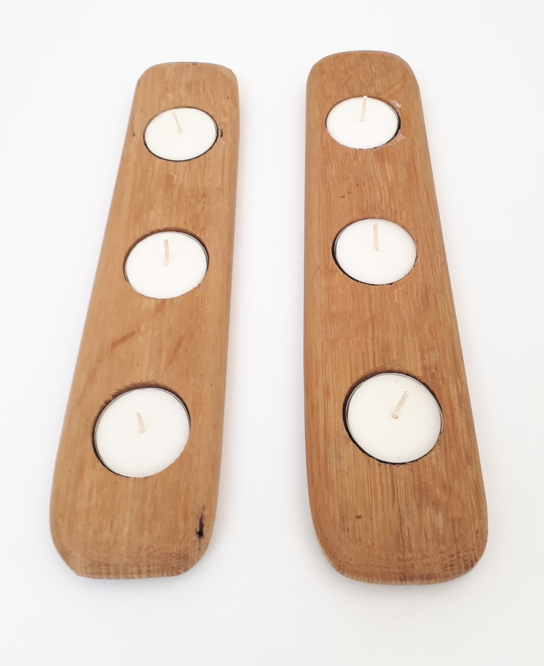 Pair Of Wine Barrel Oak Tea Light Candle Holders