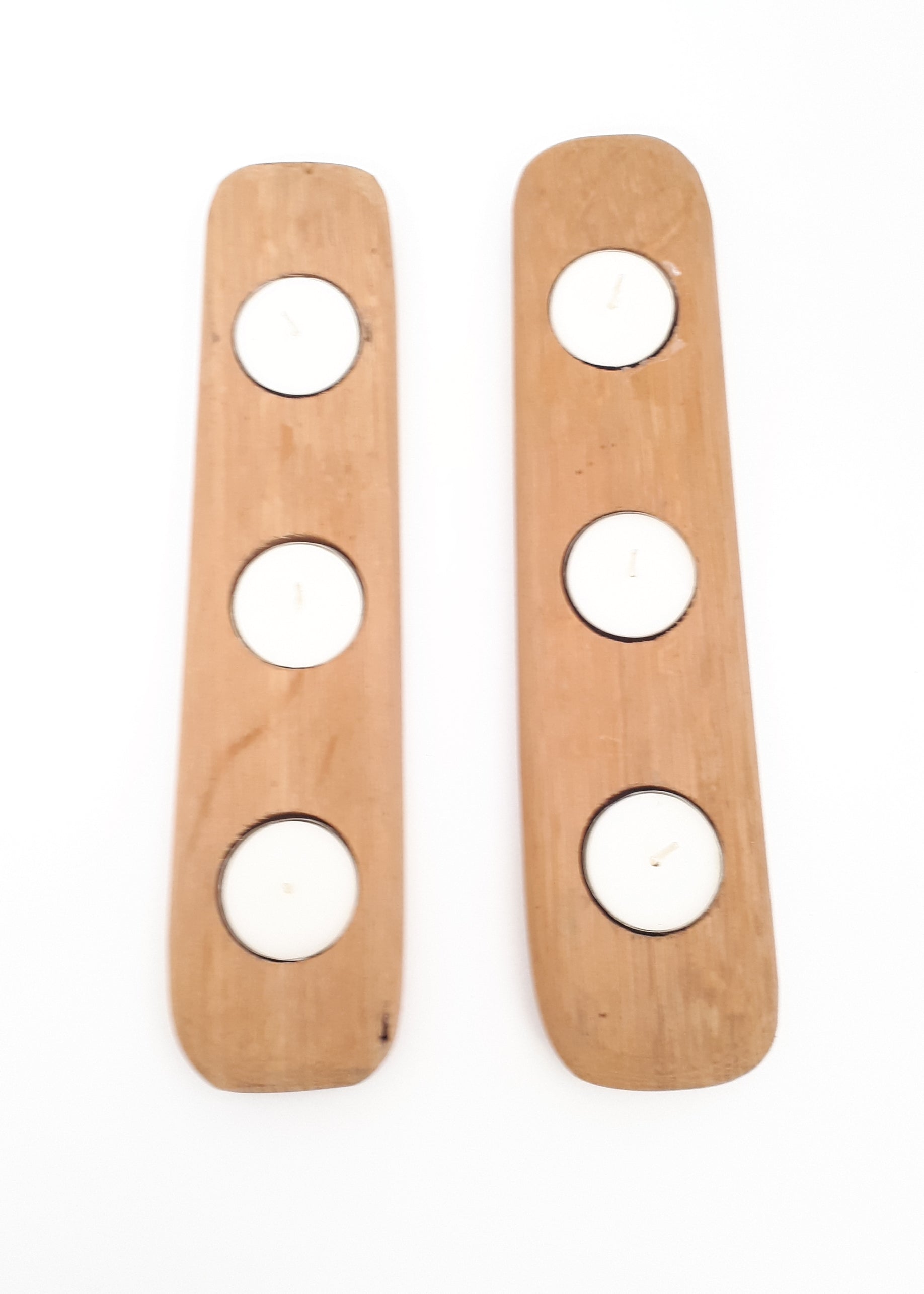 Pair Of Wine Barrel Oak Tea Light Candle Holders