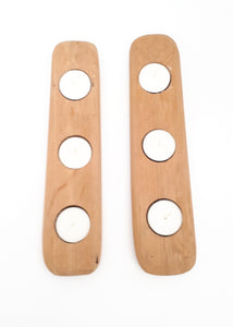 Pair Of Wine Barrel Oak Tea Light Candle Holders