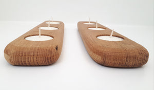 Pair Of Wine Barrel Oak Tea Light Candle Holders