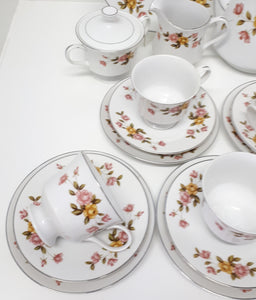 16 Piece Vintage Town House Yellow & Pink Rose Tea Set