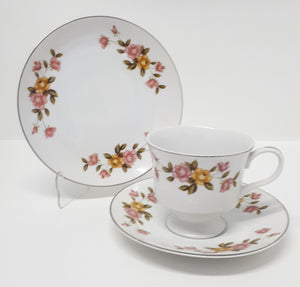 Vintage Town House Yellow & Pink Rose Tea Trio – Cup, Saucer & Tea Plate