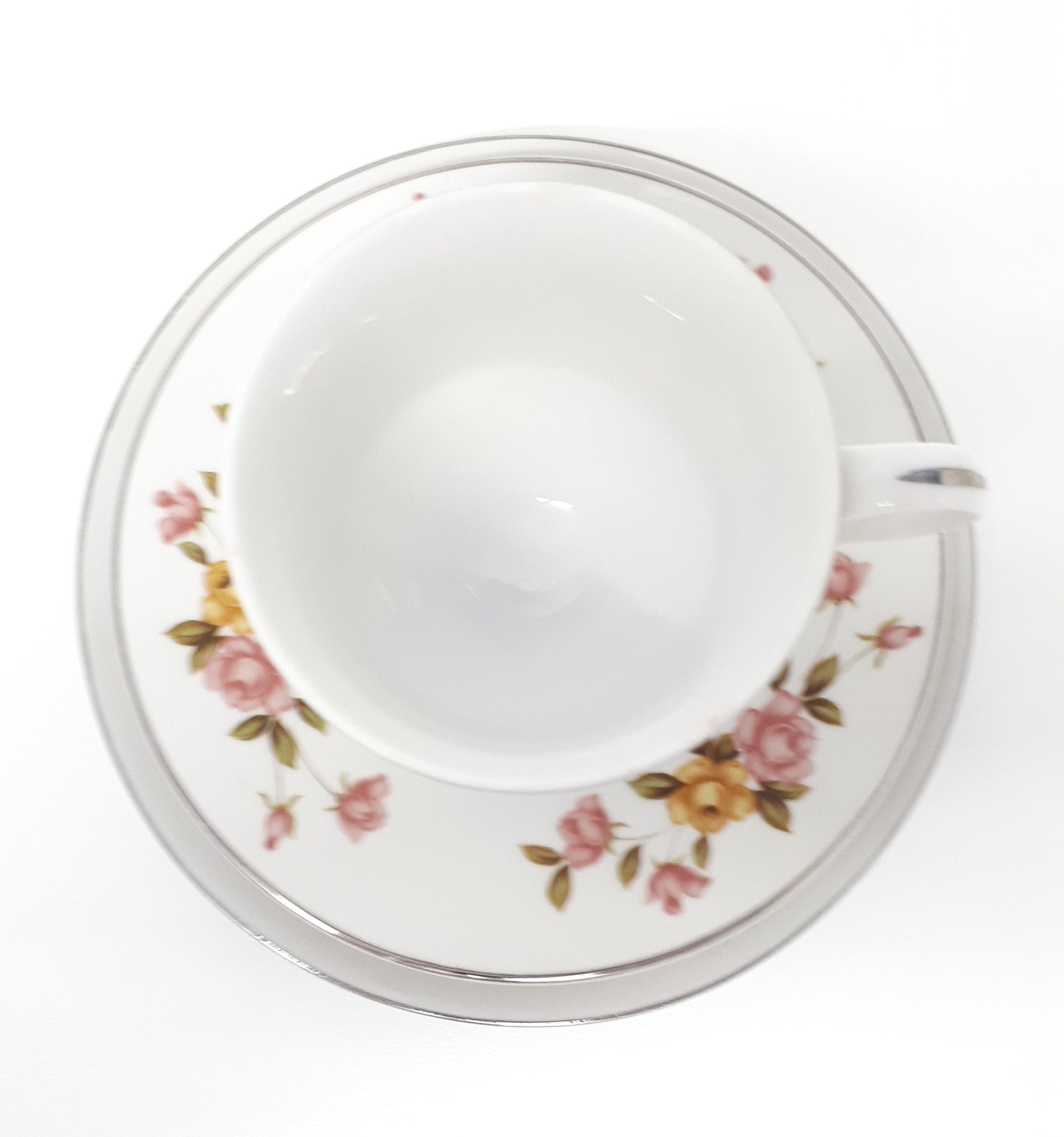 Vintage Town House Yellow & Pink Rose Tea Trio – Cup, Saucer & Tea Plate
