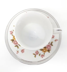 Vintage Town House Yellow & Pink Rose Tea Trio – Cup, Saucer & Tea Plate