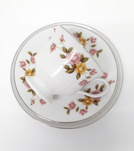 Vintage Town House Yellow & Pink Rose Tea Trio – Cup, Saucer & Tea Plate