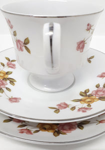 Vintage Town House Yellow & Pink Rose Tea Trio – Cup, Saucer & Tea Plate