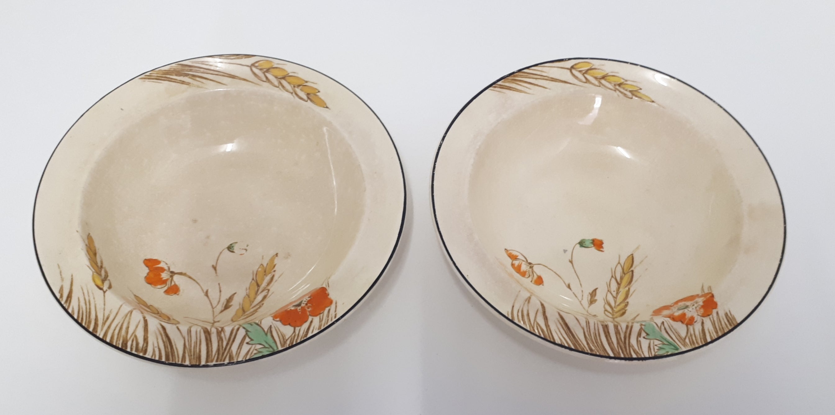 1920’s – 1930’s Two Burleigh Ceramic Art Deco Wheat Patterned Dessert Bowl