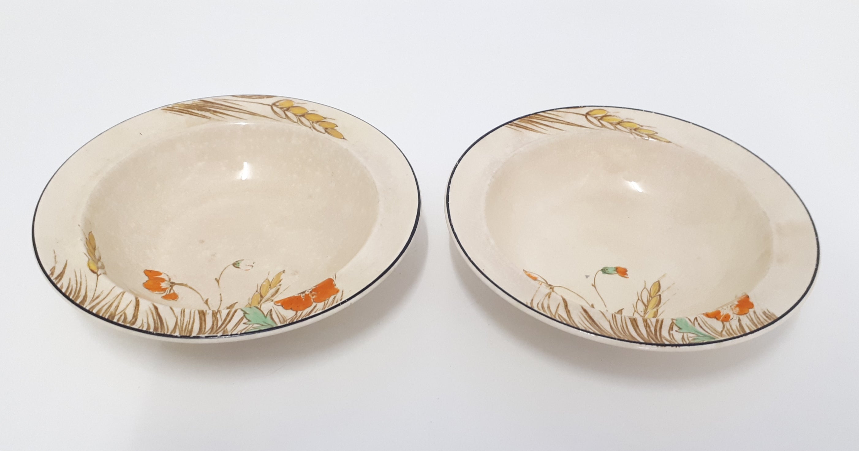 1920’s – 1930’s Two Burleigh Ceramic Art Deco Wheat Patterned Dessert Bowl