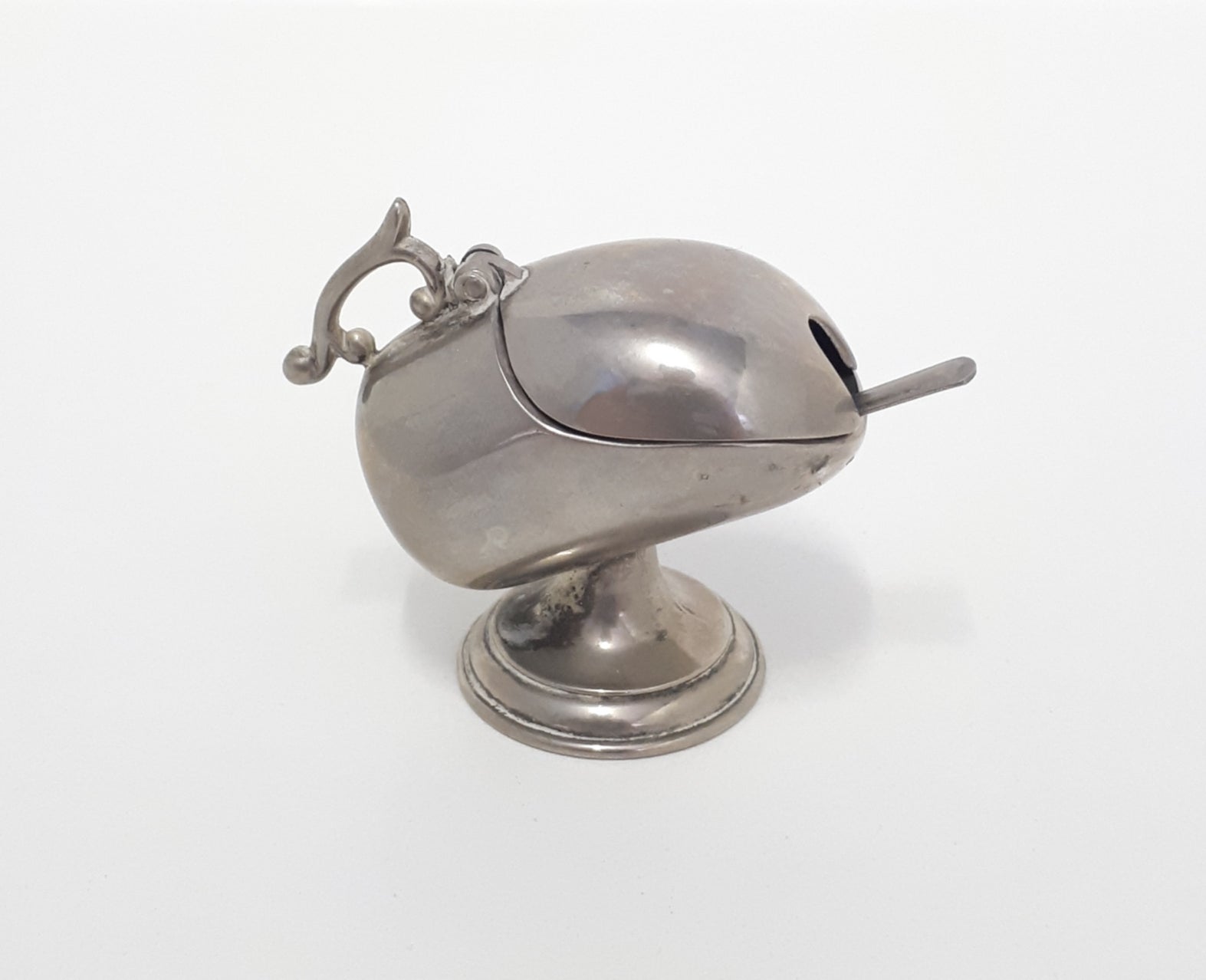 Rare Vintage Tiny Silver Plated Salt Scuttle With Salt Spoon
