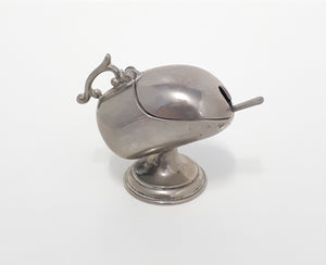 Rare Vintage Tiny Silver Plated Salt Scuttle With Salt Spoon