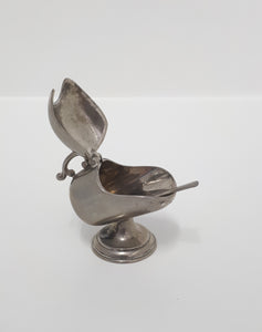 Rare Vintage Tiny Silver Plated Salt Scuttle With Salt Spoon