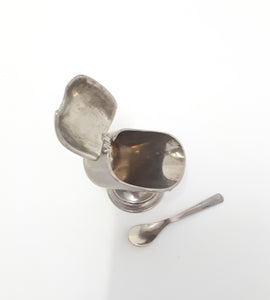 Rare Vintage Tiny Silver Plated Salt Scuttle With Salt Spoon