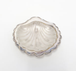 Vintage Silver Plated Shell Dish With Frosted Glass Liner