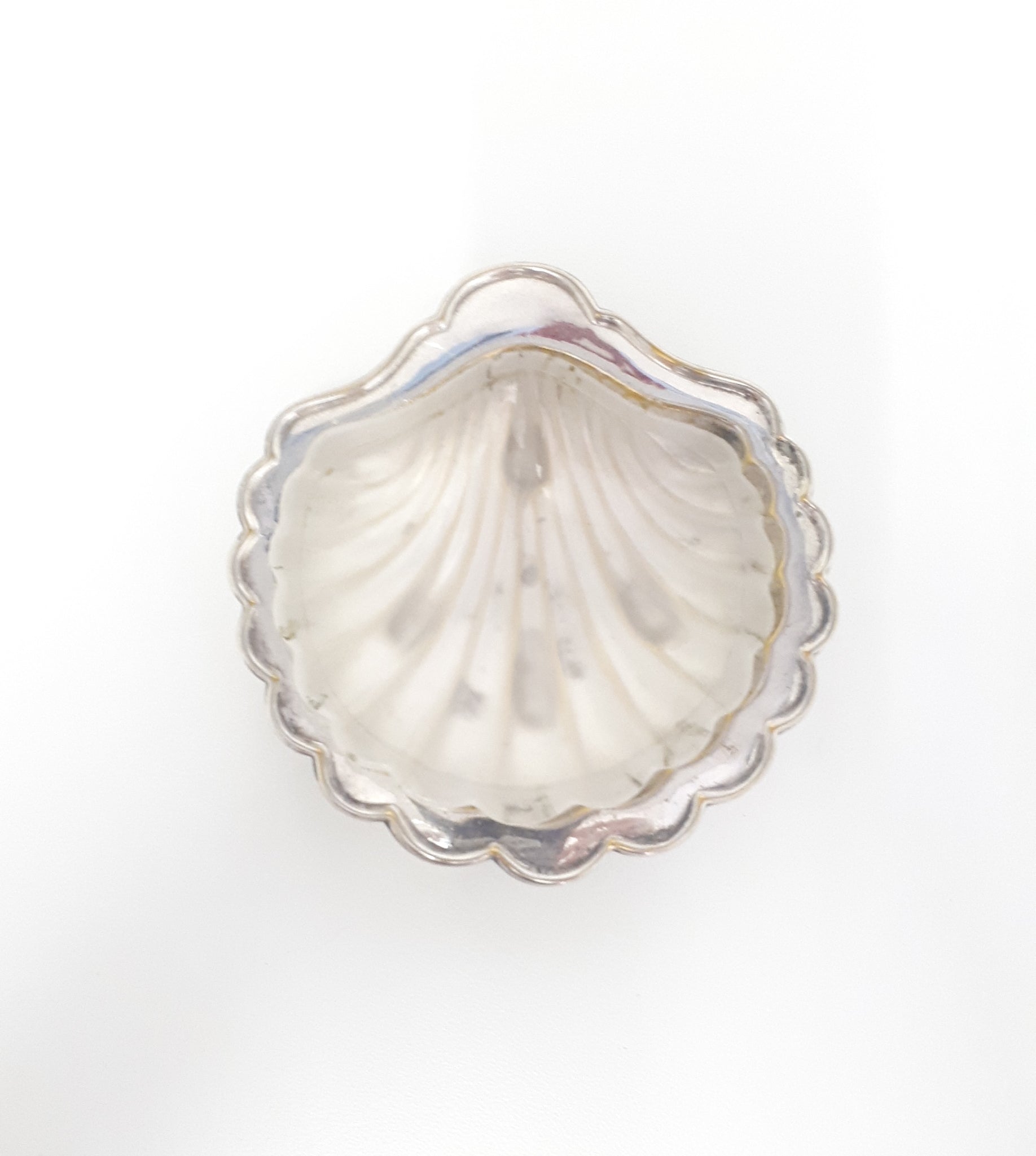 Vintage Silver Plated Shell Dish With Frosted Glass Liner